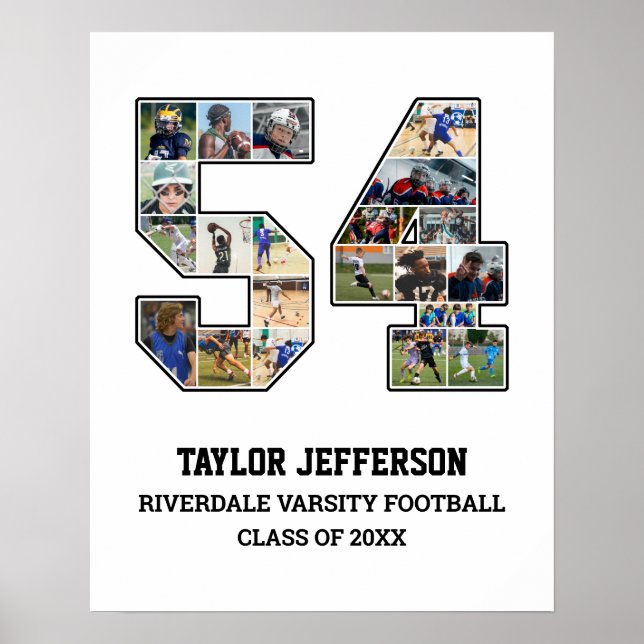 Spelarnummer 54 Senior Sports Team Photo Collage Poster (Framsidan)