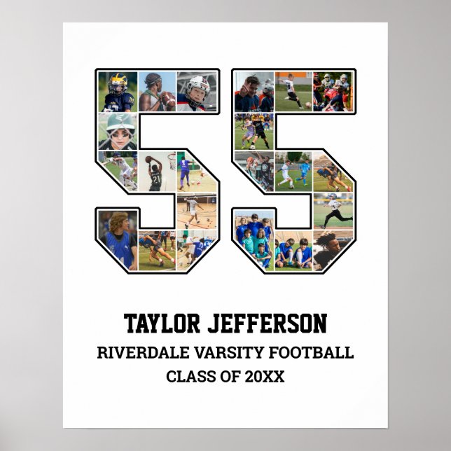 Spelarnummer 55 Senior Sports Team Photo Collage Poster (Framsidan)