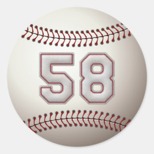 Spelarnummer 58 - Coola Baseball Stitches Runt Klistermärke
