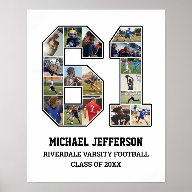 Spelarnummer 61 Senior Sports Team Photo Collage Poster (Framsidan)