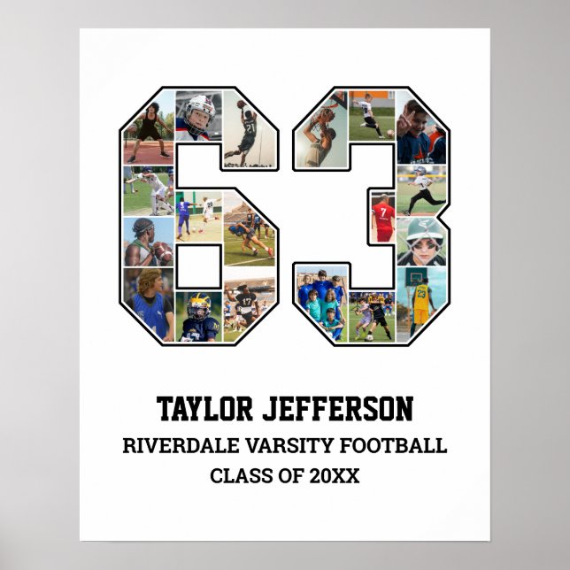 Spelarnummer 63 Senior Sports Team Photo Collage Poster (Framsidan)