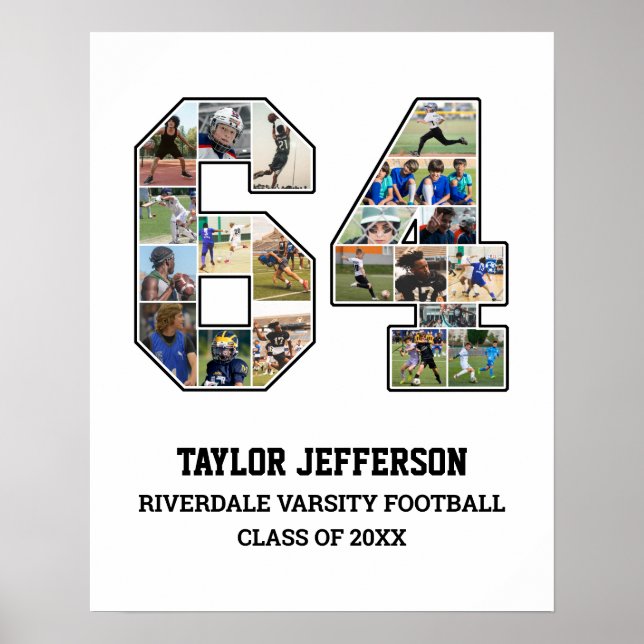 Spelarnummer 64 Senior Sports Team Photo Collage Poster (Framsidan)