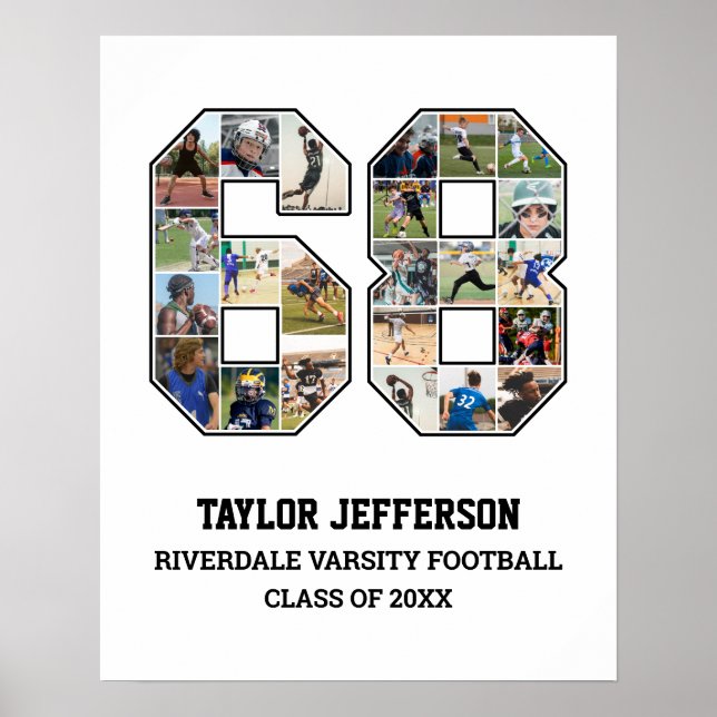 Spelarnummer 68 Senior Sports Team Photo Collage Poster (Framsidan)
