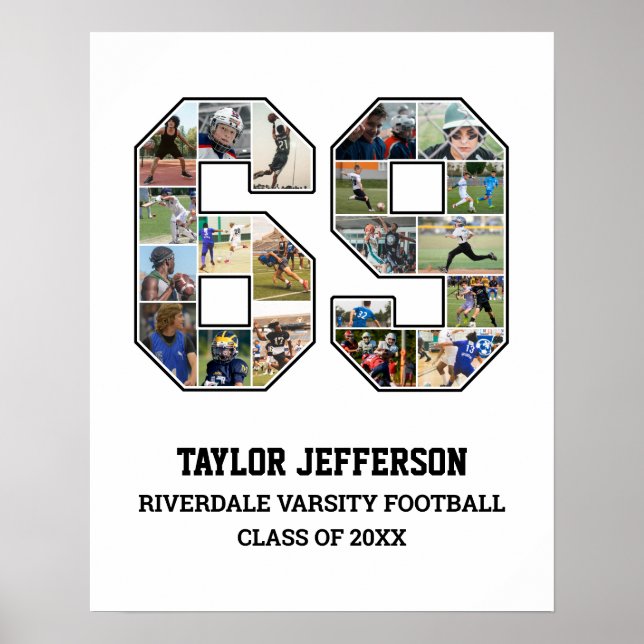 Spelarnummer 69 Senior Sports Team Photo Collage Poster (Framsidan)