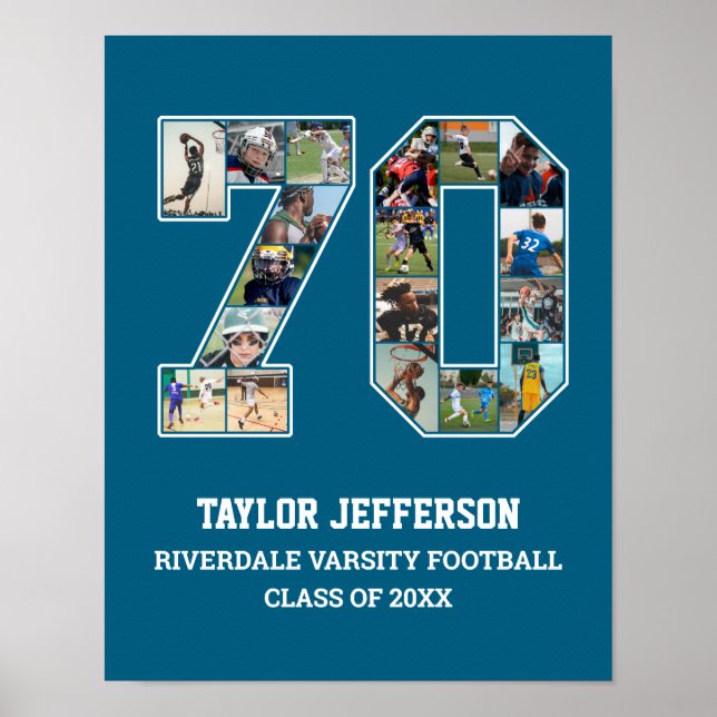 Spelarnummer 70 Senior Sports Team Photo Collage Poster (Framsidan)