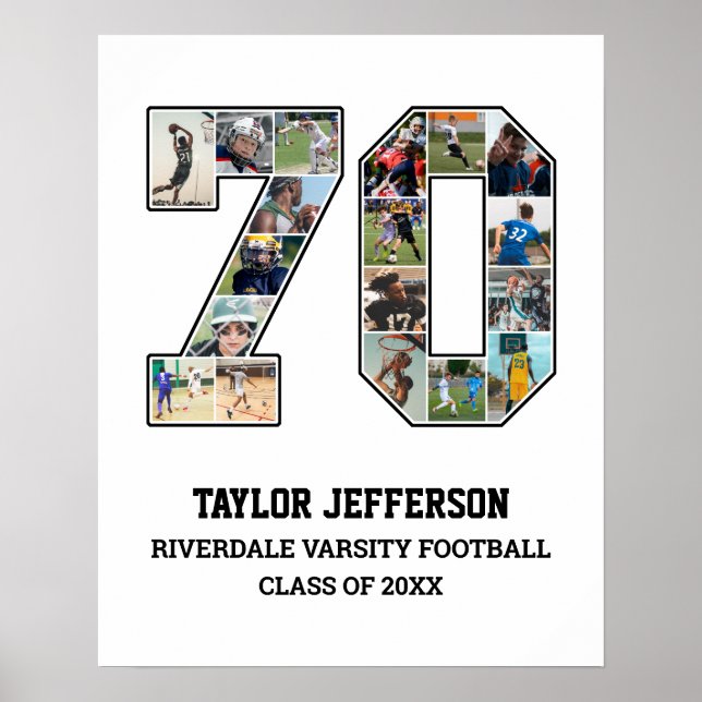 Spelarnummer 70 Senior Sports Team Photo Collage Poster (Framsidan)