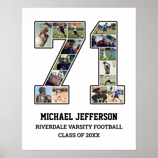 Spelarnummer 71 Senior Sports Team Photo Collage Poster (Framsidan)