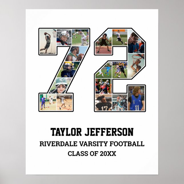 Spelarnummer 72 Senior Sports Team Photo Collage Poster (Framsidan)