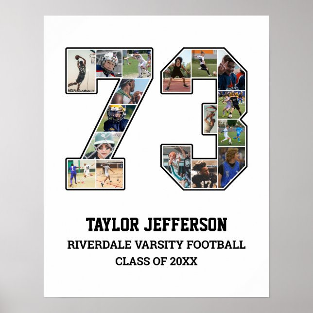 Spelarnummer 73 Senior Sports Team Photo Collage Poster (Framsidan)