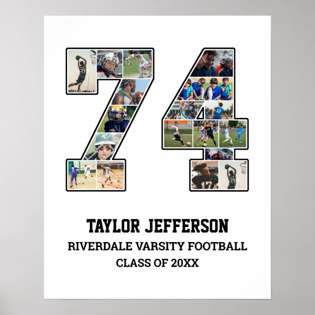 Spelarnummer 74 Senior Sports Team Photo Collage Poster (Framsidan)