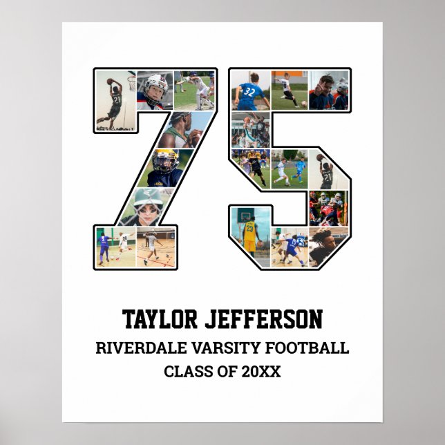 Spelarnummer 75 Senior Sports Team Photo Collage Poster (Framsidan)
