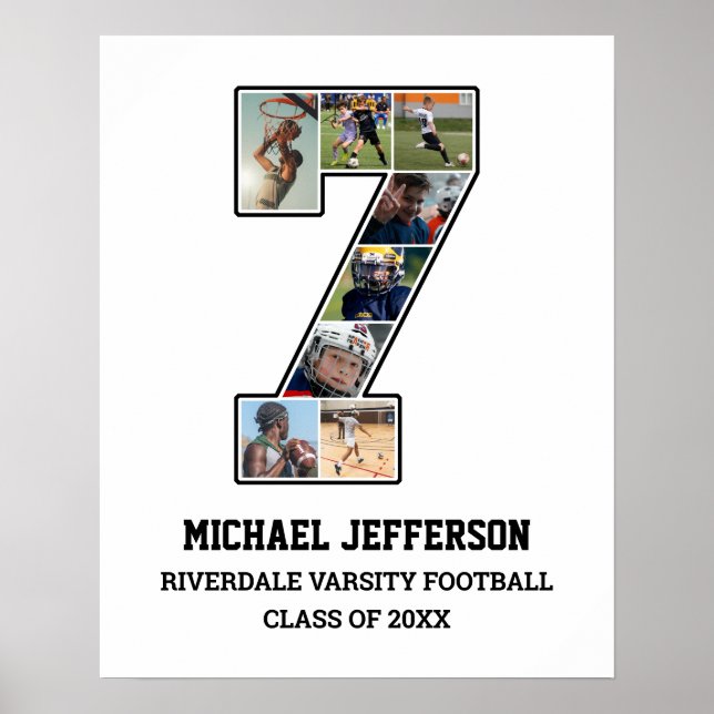 Spelarnummer 7 Senior Sports Team Photo Collage Poster (Framsidan)