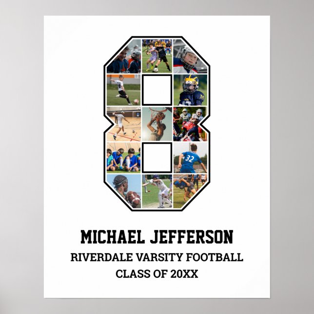 Spelarnummer 8 Senior Sports Team Photo Collage Poster (Framsidan)