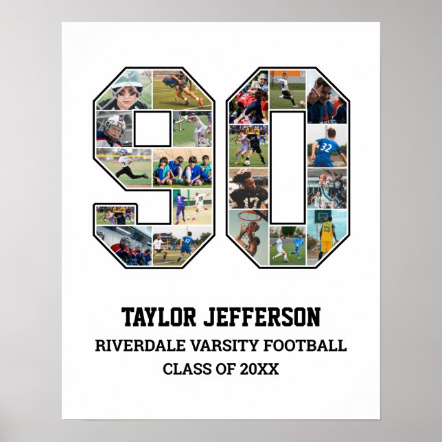 Spelarnummer 90 Senior Sports Team Photo Collage Poster (Framsidan)