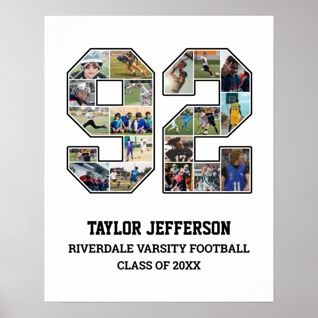 Spelarnummer 92 Senior Sports Team Photo Collage Poster (Framsidan)