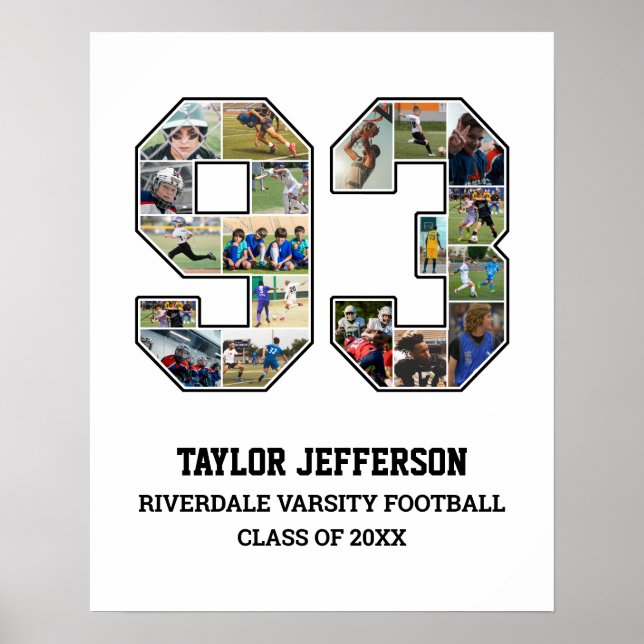 Spelarnummer 93 Senior Sports Team Photo Collage Poster (Framsidan)