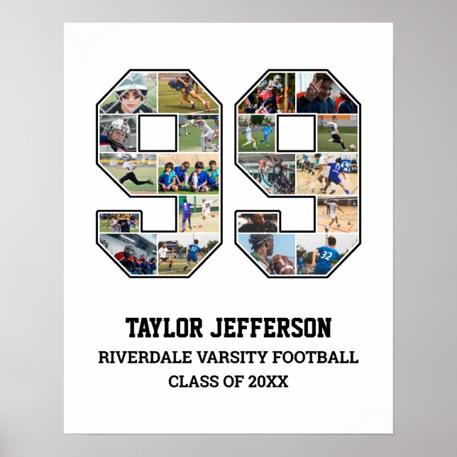 Spelarnummer 99 Senior Sports Team Photo Collage Poster (Framsidan)