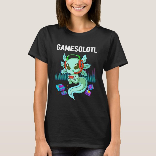 Spelarolotl Axolotl Fiskar spelar videospel T Shirt (Framsida)