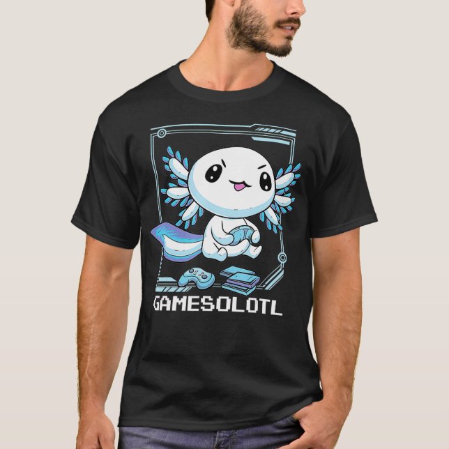 Spelarolotl Axolotl Fiskar spelar videospel T Shirt (Framsida)