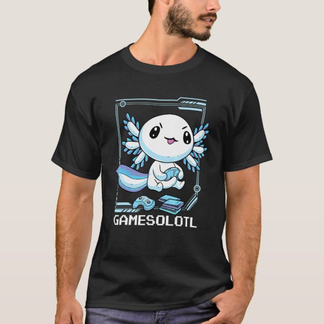 Spelarolotl Axolotl Fiskar spelar videospel T Shirt (Framsida)