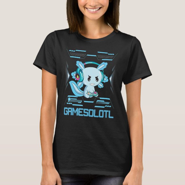 Spelarolotl Axolotl Fiskar spelar videospel T Shirt (Framsida)