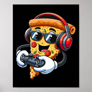 Spelarpizza Videospelande Pojke Entusiast Spelande Poster