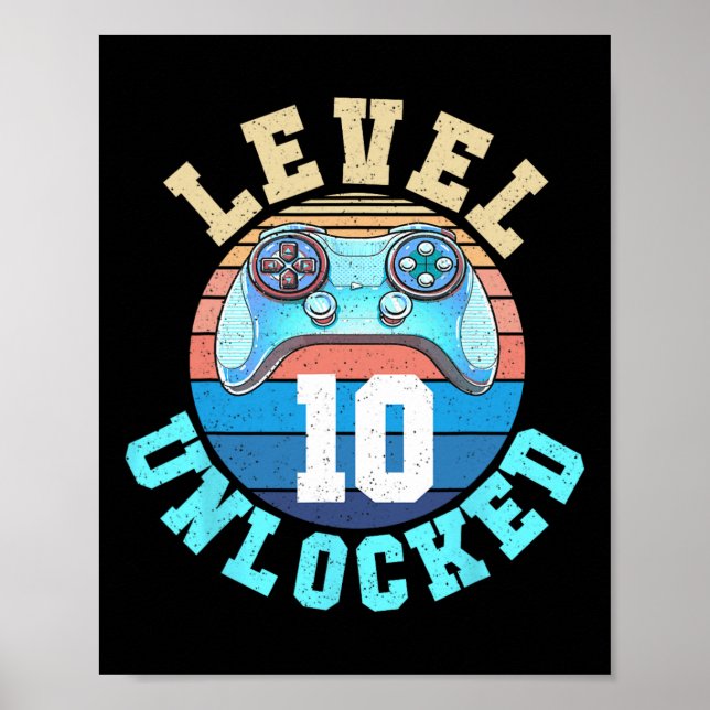Spelarpojknivå 10 Olåst videospel 10:e födelsetal Poster (Framsidan)