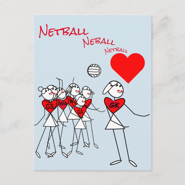 Spelarposition Kärlek Netball GK Clipart Post Vykort (Framsida)