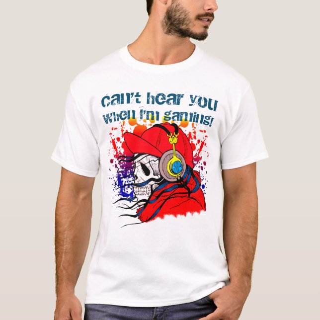 Spelarskal med hörlurar (ljus) t shirt (Framsida)