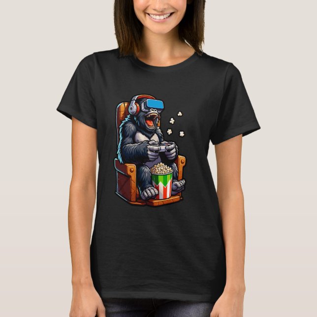 Spelarspel Gorilla Popcorn-spelstol Hörlurar T Shirt (Framsida)