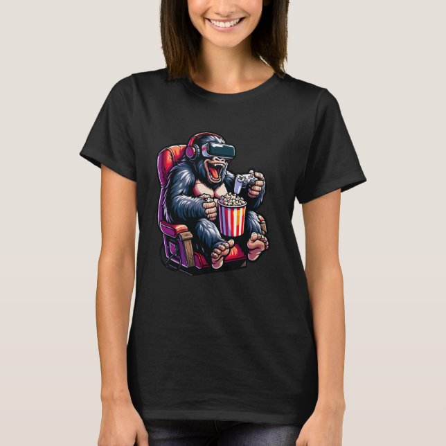 Spelarspel Gorilla Popcorn-spelstol Hörlurar T Shirt (Framsida)