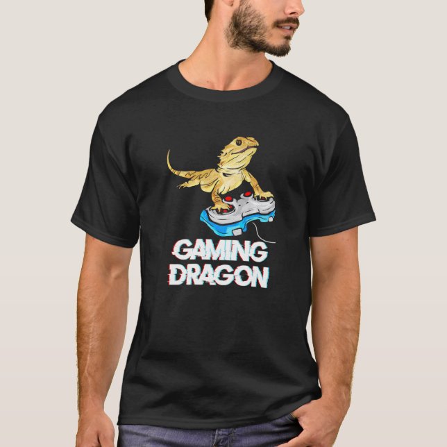 Spelarspel i Dragon Gamer med skarvskarp dragvagn- T Shirt (Framsida)