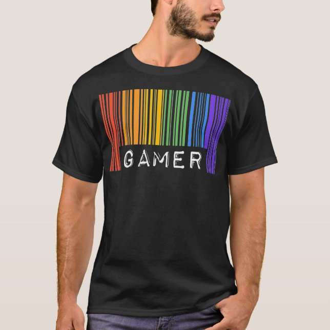 Spelarvideospel i Gay Queer Barcode Pride Gamer Ae T Shirt (Framsida)