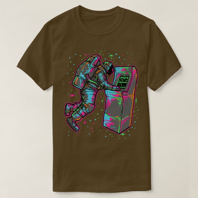 Spelastronaut spelar Retro Arcade-kortplats Maskin T Shirt (Design framsida)