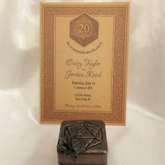 Spelbröllopsinbjudan med Dragon & Dice D20 Inbjudningar