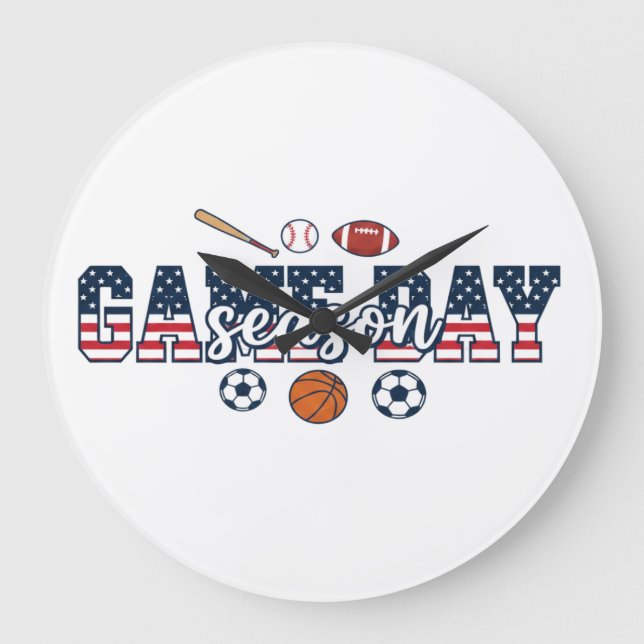 Speldag säsong Patriotisk Multi Sport Fan Present Stor Klocka (Framsida)