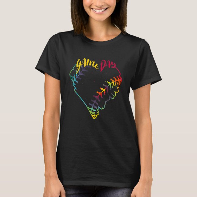 Speldag Tie Dye Softball Heart Softball Baseball T Shirt (Framsida)