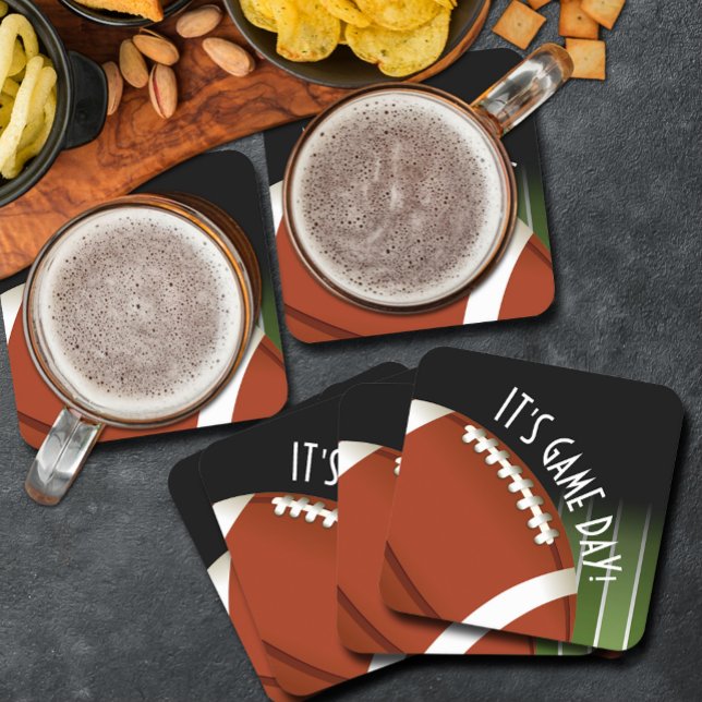 Speldagen i Fält i fotboll Underlägg Papper Kvadrat (Football field game day square paper coasters)