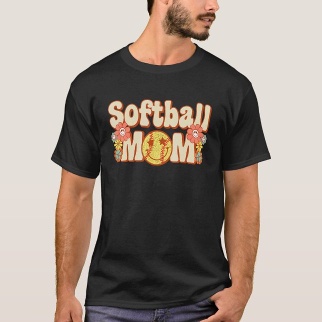 Speldagen i Softball Mamma Vibes Mors dag Groovy R T Shirt (Framsida)