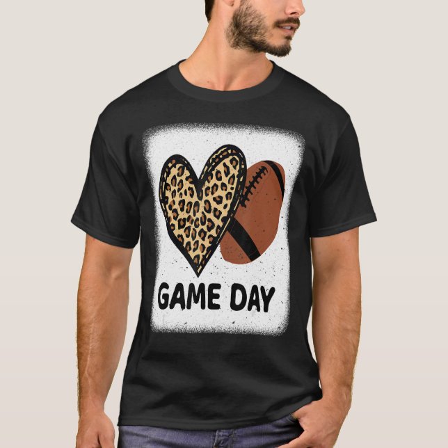 Speldagen med Leopard Heart Football Mamma blekt T Shirt (Framsida)