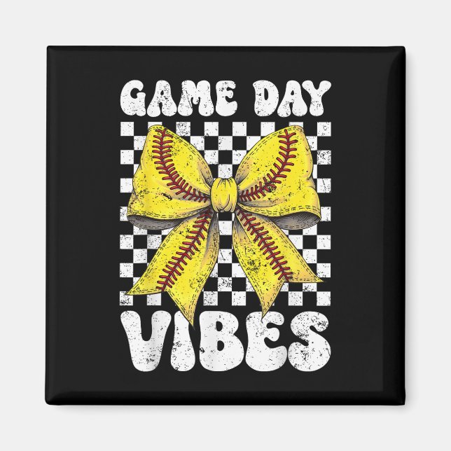 Speldagen Vibes Coquette Bow Softball Mamma Softba Magnet (Framsidan)