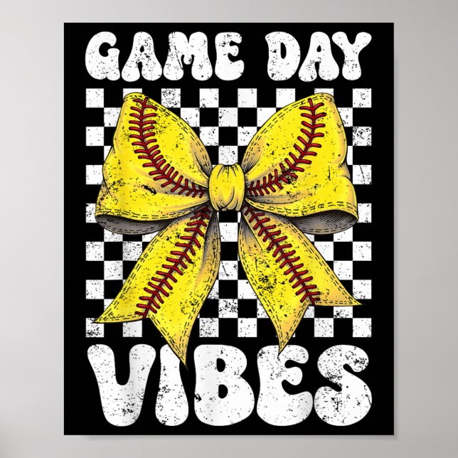 Speldagen Vibes Coquette Bow Softball Mamma Softba Poster (Framsidan)