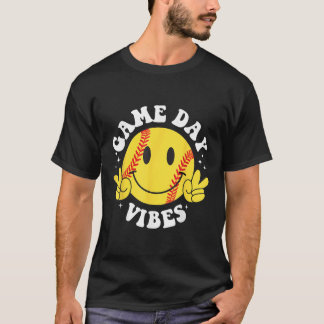 Speldagen Vibes Smile Ansikte Softball Mamma Siste T Shirt