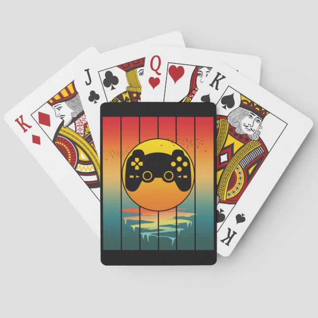 Speldatorspel i vintage Sunset Gamer Casinokort (Baksidan)