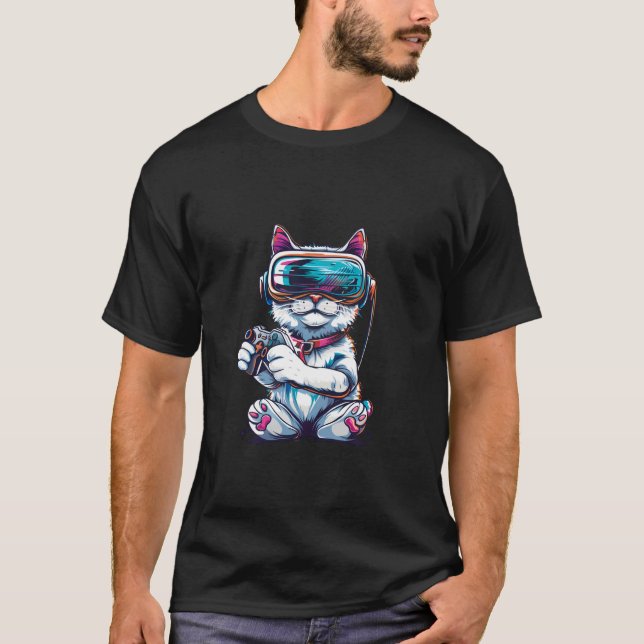 Speldjur - Katt som spelar konsollvideospel T Shirt (Framsida)