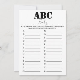 Spelet ABC Alphabet Baby Shower - B/W Inbjudningar