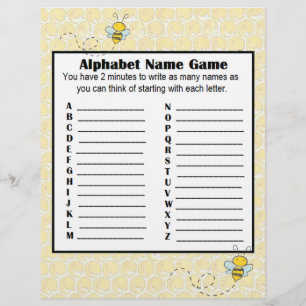 Spelet Alphabet Namn och babyvisningsspelet Bingo Reklamblad