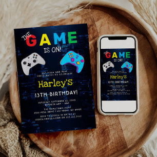 Spelet är på! Anpassningsbar Foto Video Game Birth Inbjudningar