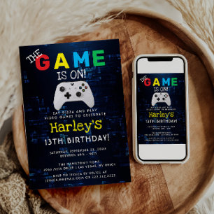 Spelet är på! Anpassningsbar Foto Video Game Birth Inbjudningar