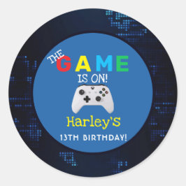 Spelet är på! Anpassningsbar Foto Video Game Birth Runt Klistermärke